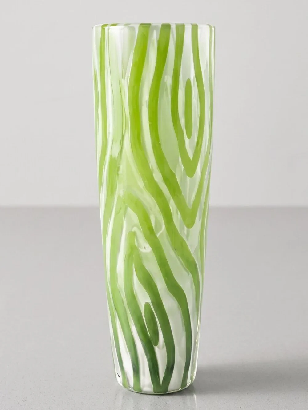 Vintage 1960s Green White Zebra Stripe Cased Art Glass Vase 12